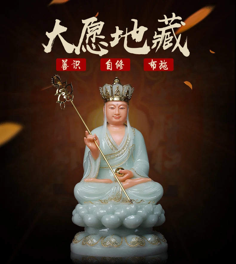 high-grade ksitigarbha Dizang pusa buddha HOME efficacious Talisman bless safe health good luck jade gilding Buddha statue