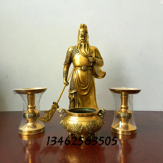 home Lobby entrance-hall efficacious  Money Drawing Martial god of wealth guan gong copper Candlestick censer FENG SHUI statue