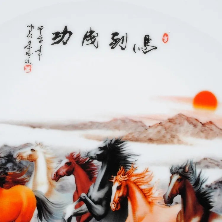 home OFFICE TOP Decor art--handicraft efficacious Mascot success horses porcelain plate ART -BEST business NEW YEAR present