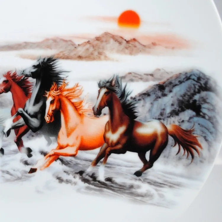 home OFFICE TOP Decor art--handicraft efficacious Mascot success horses porcelain plate ART -BEST business NEW YEAR present