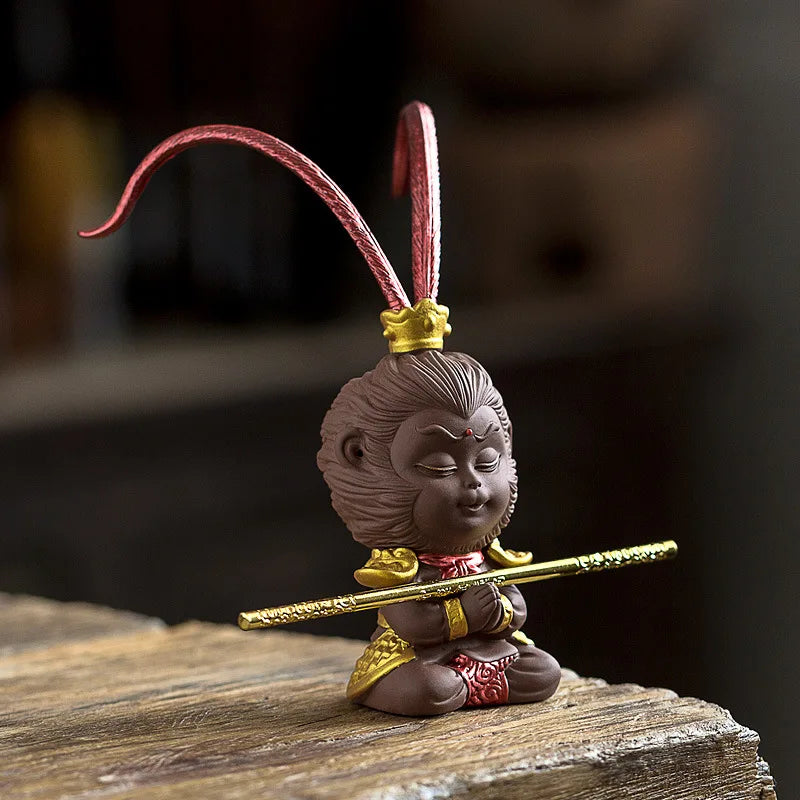 home decoration statue Monkey King yixing zisha purple clay tea pet handmade desk pet tea play SunWuKong car deco on sales