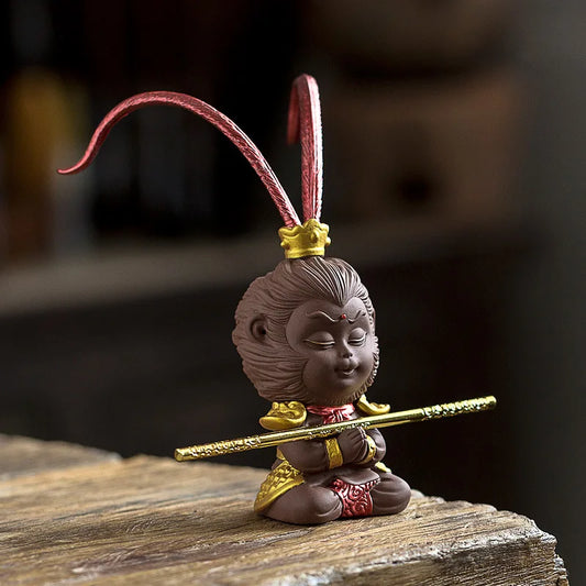 home decoration statue Monkey King yixing zisha purple clay tea pet handmade desk pet tea play SunWuKong car deco on sales