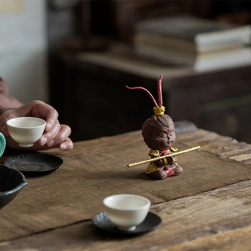 home decoration statue Monkey King yixing zisha purple clay tea pet handmade desk pet tea play SunWuKong car deco on sales