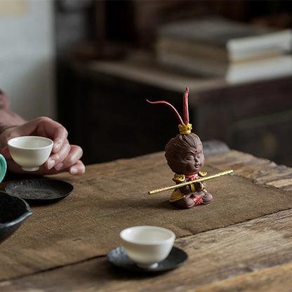 home decoration statue Monkey King yixing zisha purple clay tea pet handmade desk pet tea play SunWuKong car deco on sales