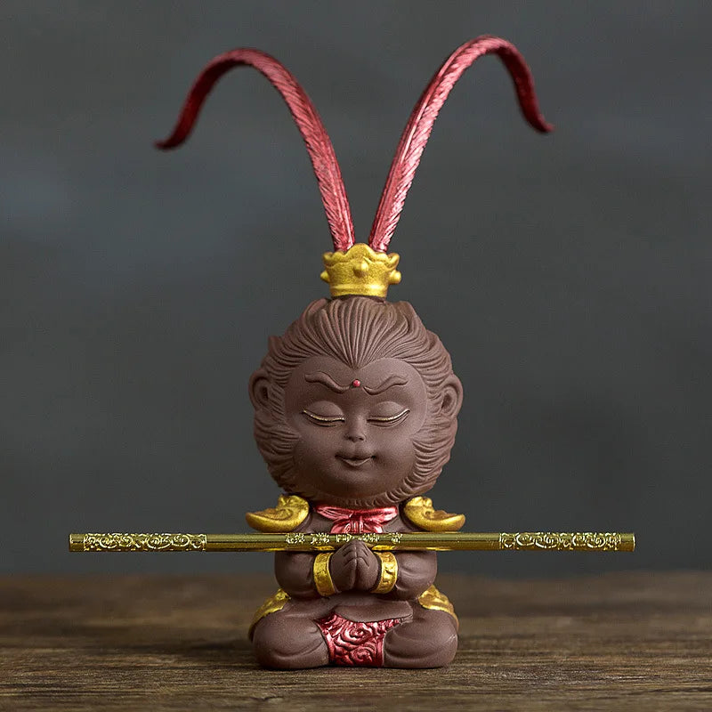 home decoration statue Monkey King yixing zisha purple clay tea pet handmade desk pet tea play SunWuKong car deco on sales