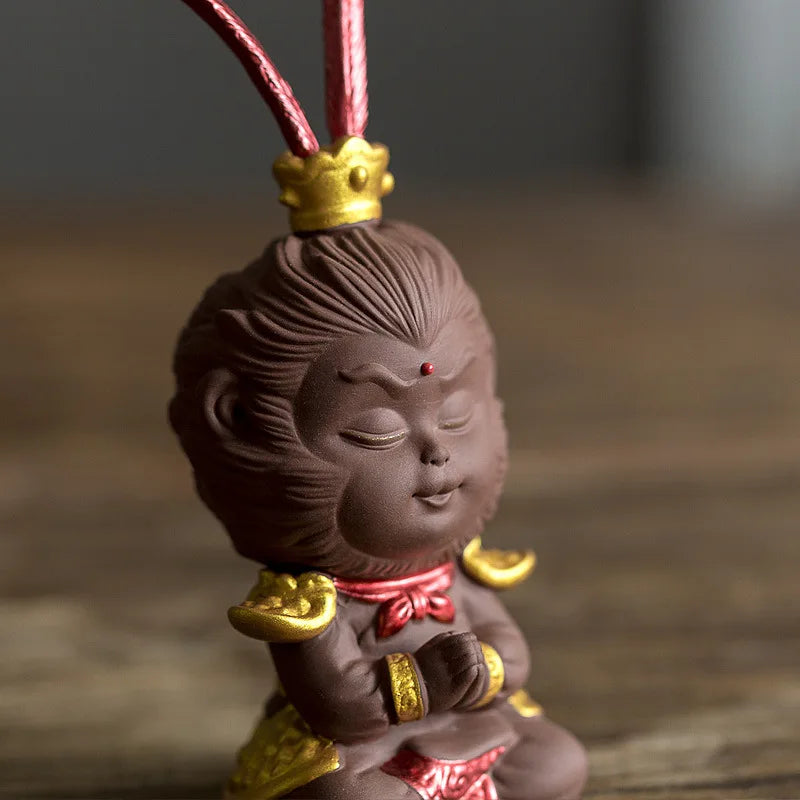 home decoration statue Monkey King yixing zisha purple clay tea pet handmade desk pet tea play SunWuKong car deco on sales