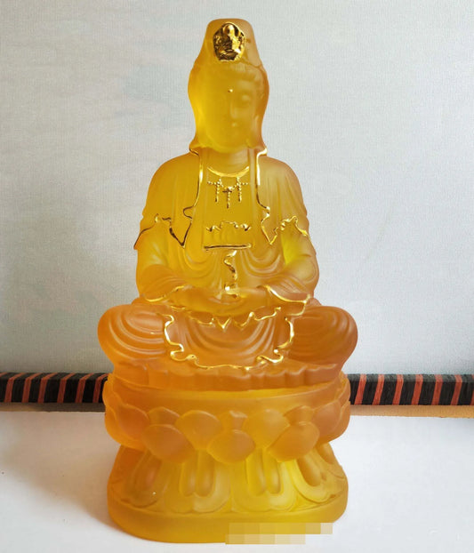 home efficacious Goddess protection Shrine altar shop Worship yellow crystal GUAN YIN PU SA BUDDHA Avalokitesvara statue