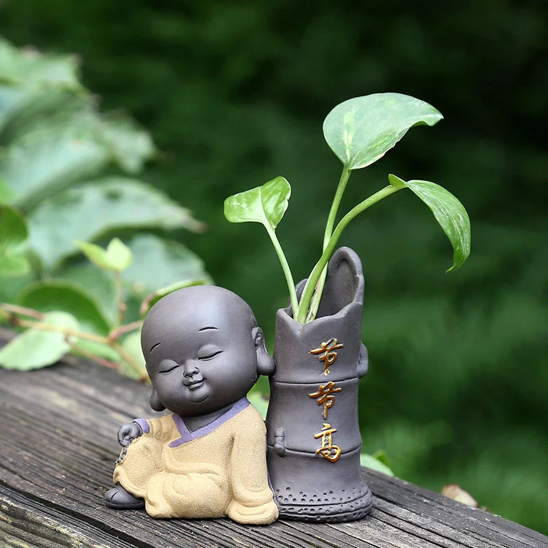 home garden decoration small size yixing zisha tea pet vase handmade monk lovely tea play Chinese ornament purple clay
