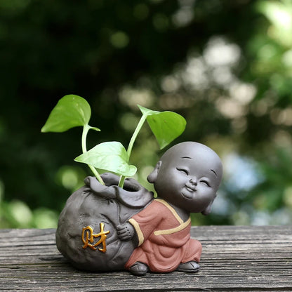 home garden decoration small size yixing zisha tea pet vase handmade monk lovely tea play Chinese ornament purple clay