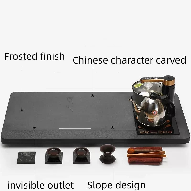 induction cooker tea tray electrical kettle faucet set stainless steel pan with lid automatic water filling stone table 90cm45cm