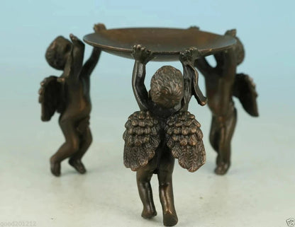 inese Old Ancient Asian Bronze Handmade Angel Statue Oil Lamp Candlestick