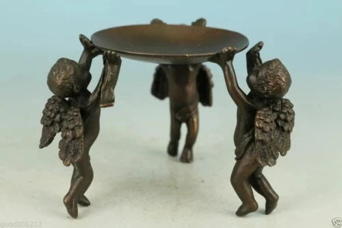inese Old Ancient Asian Bronze Handmade Angel Statue Oil Lamp Candlestick