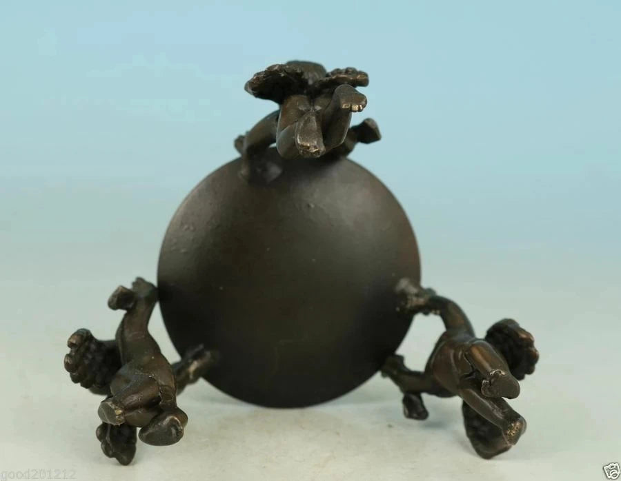 inese Old Ancient Asian Bronze Handmade Angel Statue Oil Lamp Candlestick