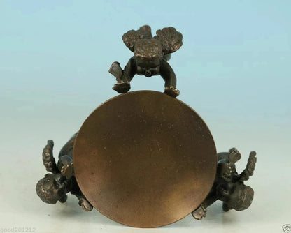 inese Old Ancient Asian Bronze Handmade Angel Statue Oil Lamp Candlestick