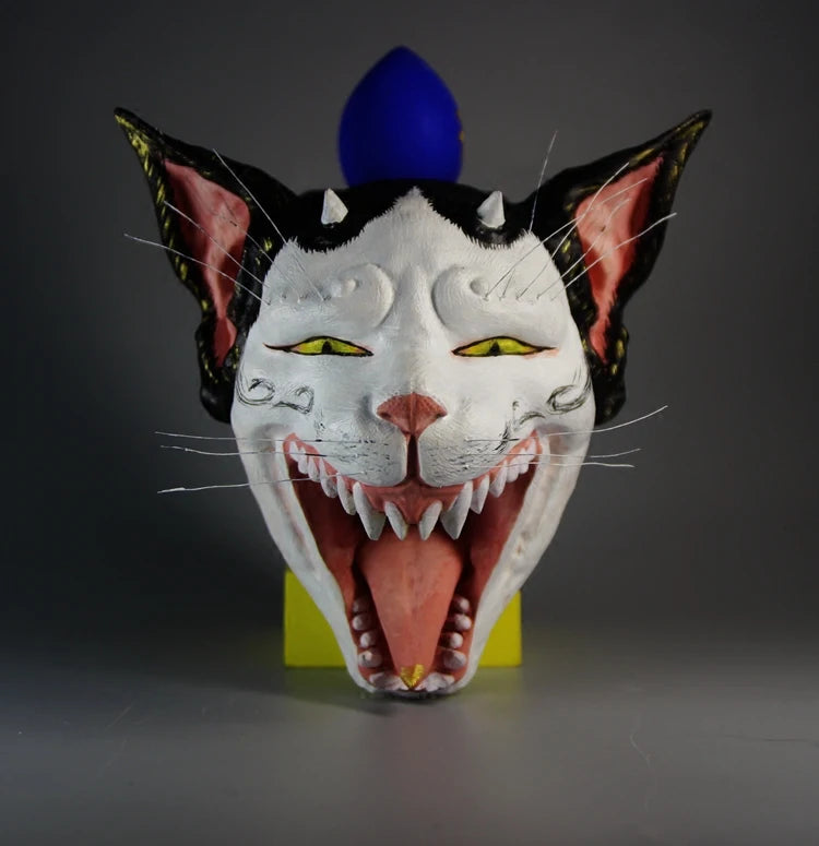 japan Cat demon statue 13CM Wood Statue Coloured Drawing Pattern Wall Hanging Log The Cat Mask Wall Decoration Home Decor
