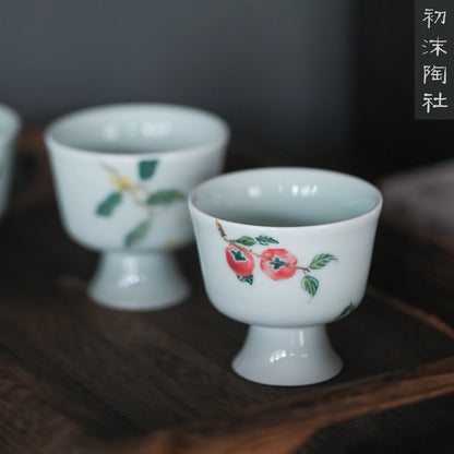 jingdezhen shadow blue hand-painted footed under glaze glass ceramic masters cup small glass sample tea cup tea sets