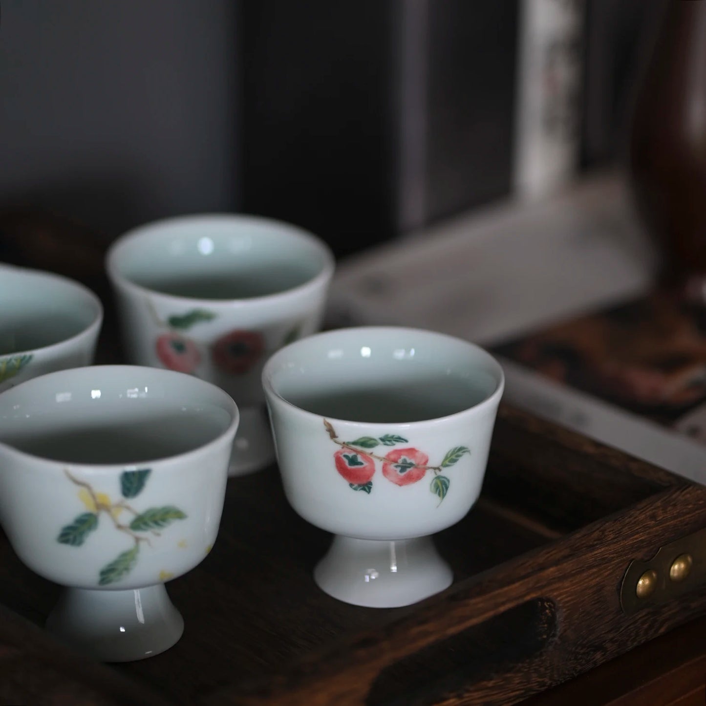 jingdezhen shadow blue hand-painted footed under glaze glass ceramic masters cup small glass sample tea cup tea sets