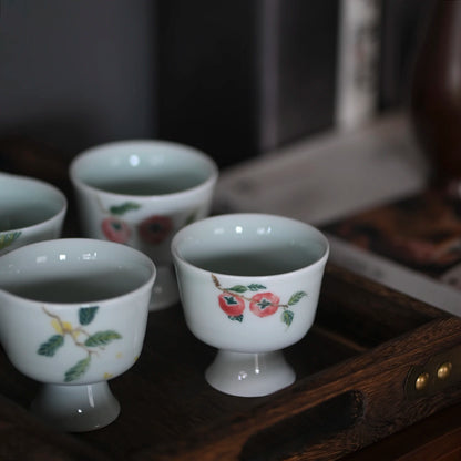jingdezhen shadow blue hand-painted footed under glaze glass ceramic masters cup small glass sample tea cup tea sets