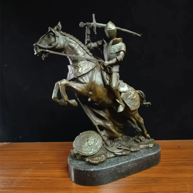 knight Copper Art sculpture man warrior ride horse statue marble base Knight  QIbronze  crafts