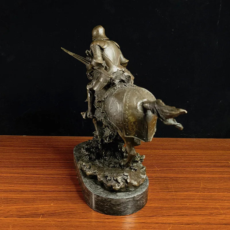 knight Copper Art sculpture man warrior ride horse statue marble base Knight  QIbronze  crafts