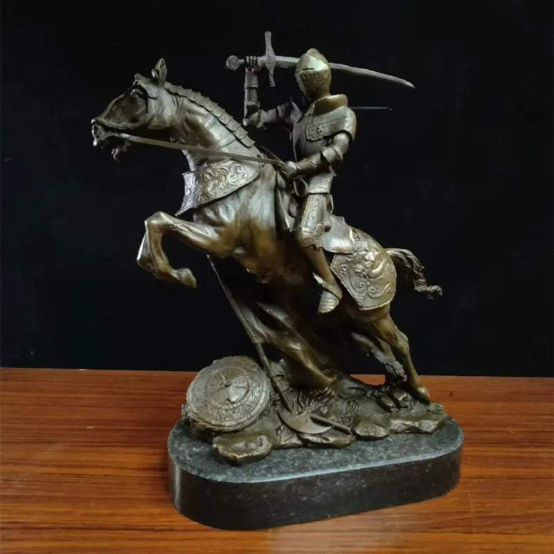 knight Copper Art sculpture man warrior ride horse statue marble base Knight  QIbronze  crafts