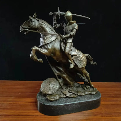 knight Copper Art sculpture man warrior ride horse statue marble base Knight  QIbronze  crafts