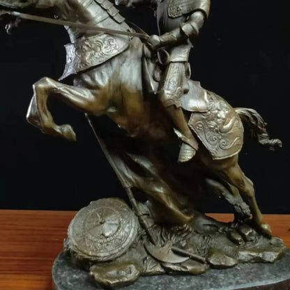 knight Copper Art sculpture man warrior ride horse statue marble base Knight  QIbronze  crafts