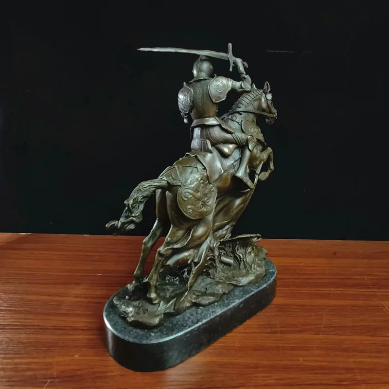 knight Copper Art sculpture man warrior ride horse statue marble base Knight  QIbronze  crafts
