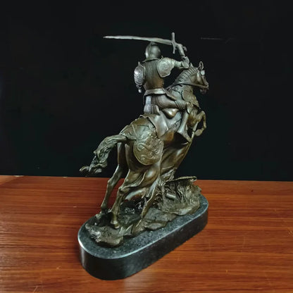 knight Copper Art sculpture man warrior ride horse statue marble base Knight  QIbronze  crafts
