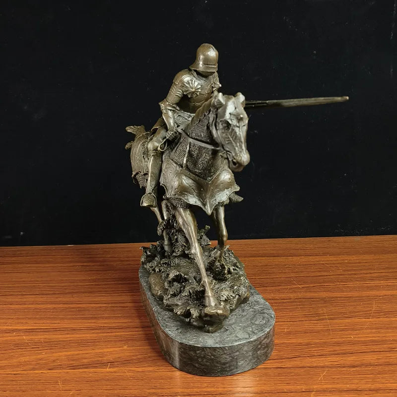 knight Copper Art sculpture man warrior ride horse statue marble base Knight  QIbronze  crafts