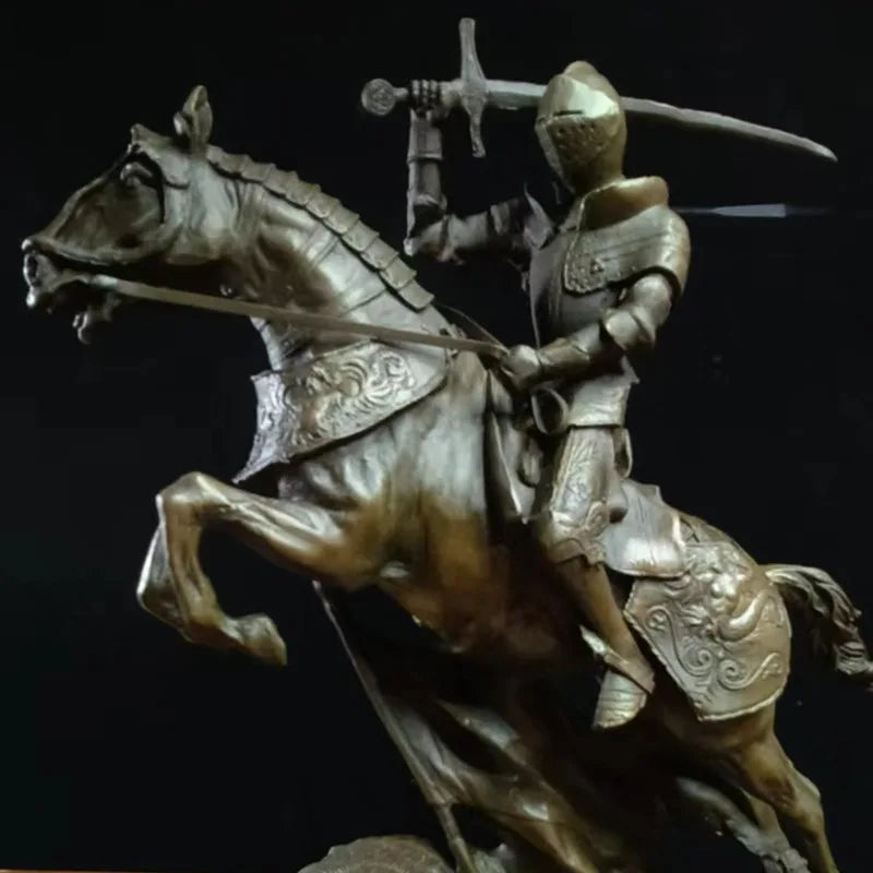 knight Copper Art sculpture man warrior ride horse statue marble base Knight  QIbronze  crafts