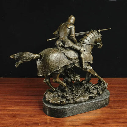 knight Copper Art sculpture man warrior ride horse statue marble base Knight  QIbronze  crafts