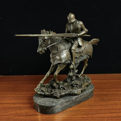 knight Copper Art sculpture man warrior ride horse statue marble base Knight  QIbronze  crafts