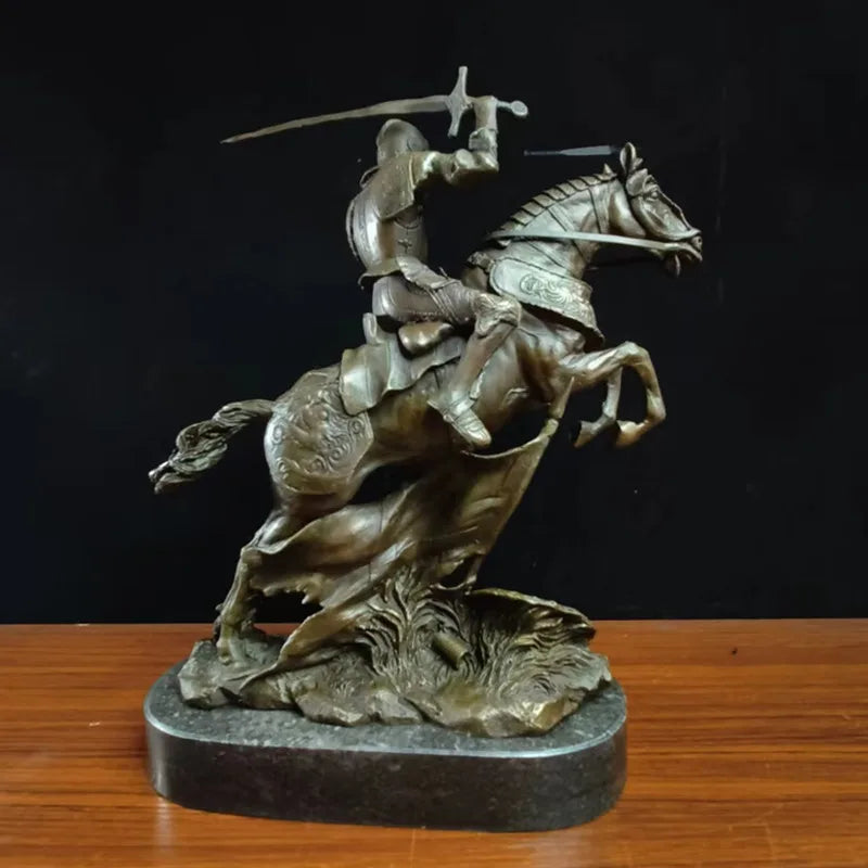 knight Copper Art sculpture man warrior ride horse statue marble base Knight  QIbronze  crafts