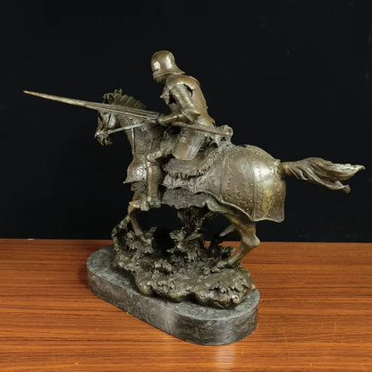 knight Copper Art sculpture man warrior ride horse statue marble base Knight  QIbronze  crafts