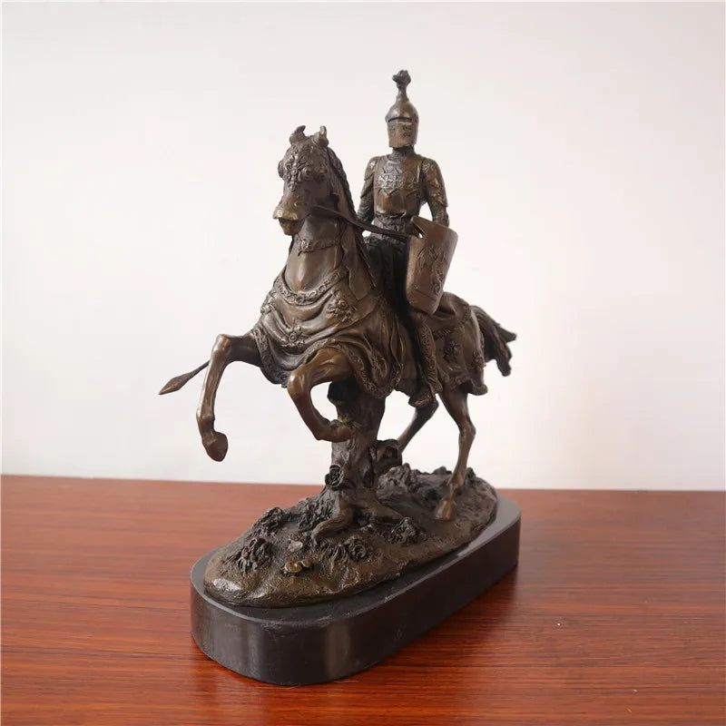 knight cavalry Copper Art sculpture man warrior ride horse statue marble base Knight  QIbronze  crafts