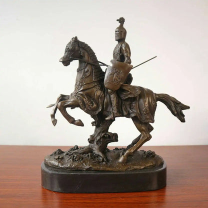 knight cavalry Copper Art sculpture man warrior ride horse statue marble base Knight  QIbronze  crafts