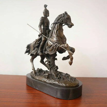 knight cavalry Copper Art sculpture man warrior ride horse statue marble base Knight  QIbronze  crafts