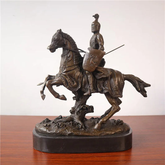 knight cavalry Copper Art sculpture man warrior ride horse statue marble base Knight QIbronze crafts