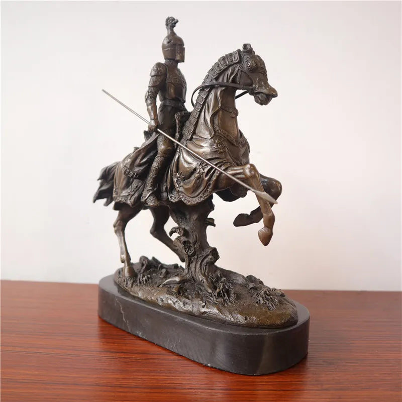 knight cavalry Copper Art sculpture man warrior ride horse statue marble base Knight  QIbronze  crafts