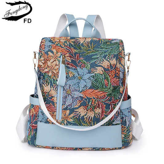 ladies backpack leisure shoulder bag anti-theft backpack woman bagpack female chinese style backpack flowers travel bag gift