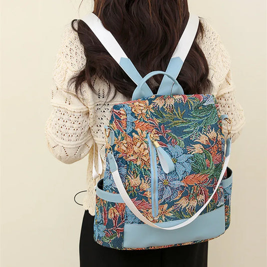 ladies backpack leisure shoulder bag anti-theft backpack woman bagpack female chinese style backpack flowers travel bag gift