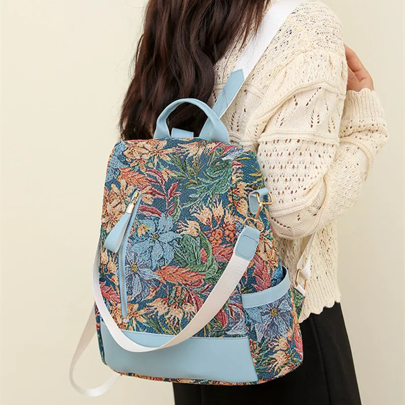 ladies backpack leisure shoulder bag anti-theft backpack woman bagpack female chinese style backpack flowers travel bag gift