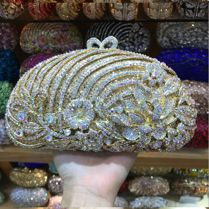lady Luxury Gold Silver Crystal Diamond Day Clutch XIYUAN Evening Bag Rhinestone Bride Wedding Clutches purse shoulder Bag
