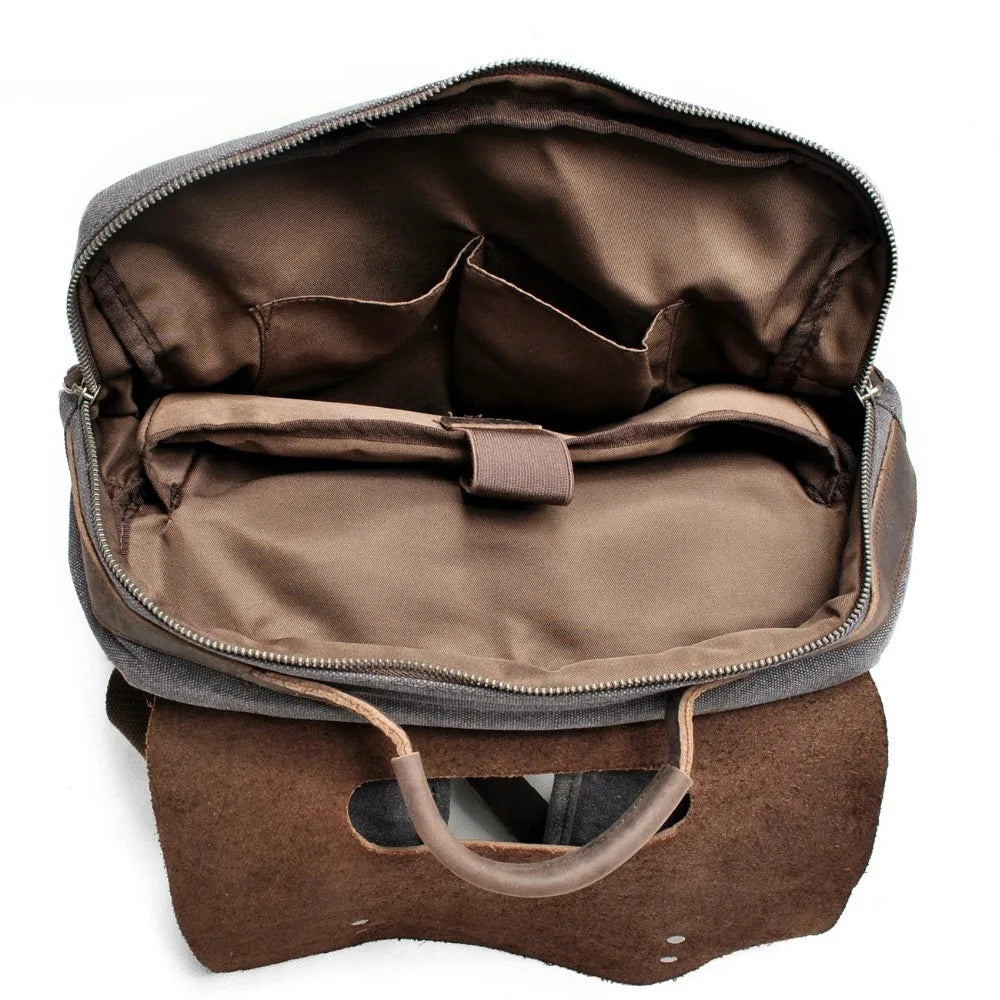 laptop men's backpack waxed canvas Backpack Vintage Canvas Backpack Leather School Bag Neutral Portable Wearproof Travel Bag