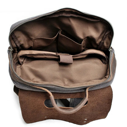 laptop men's backpack waxed canvas Backpack Vintage Canvas Backpack Leather School Bag Neutral Portable Wearproof Travel Bag