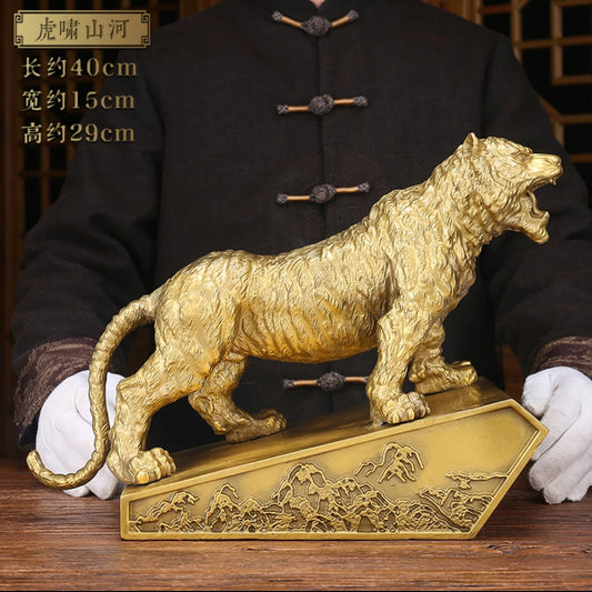 large 2023 High grade GOOD LUCK HOME Shop company Mascot thriving money business lucky color copper Fortune tiger leopard statue