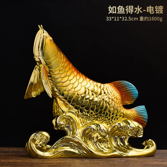 large 2023 TOP Geomantic omen Home Company bar business Decorative bring wealth money GOOD LUCK gold Dragon Arowana fish Statue