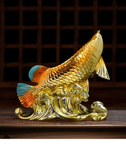 large 2023 TOP Geomantic omen Home Company bar business Decorative bring wealth money GOOD LUCK gold Dragon Arowana fish Statue