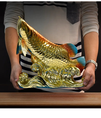 large 2023 TOP Geomantic omen Home Company bar business Decorative bring wealth money GOOD LUCK gold Dragon Arowana fish Statue